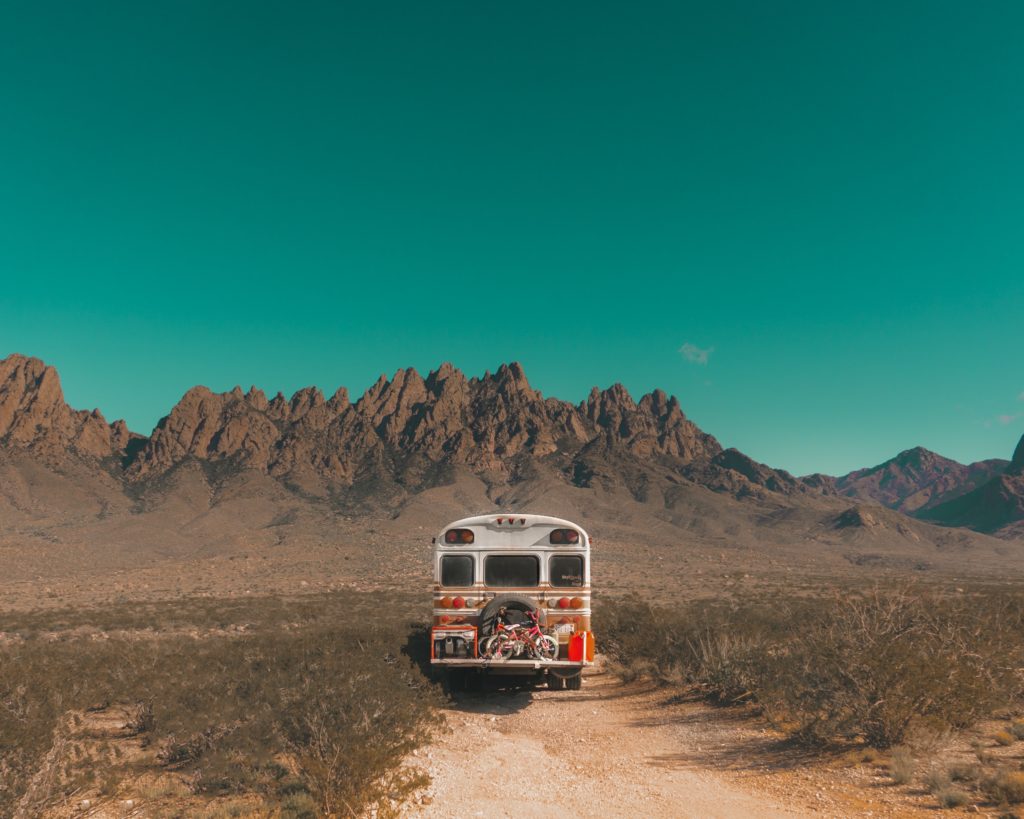 picture of a van in the desert